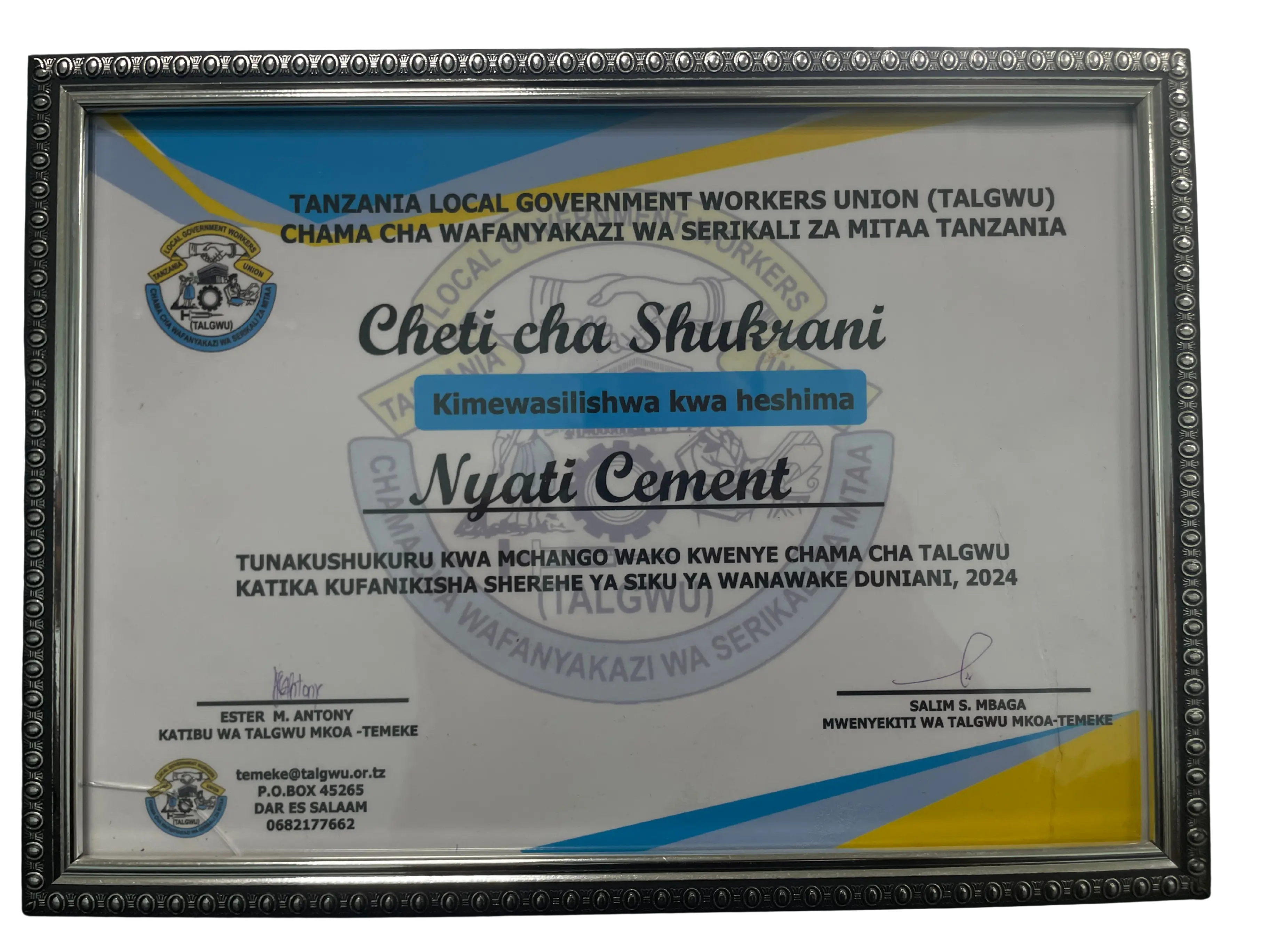 Cheti cha Shukrani (TALGWU)